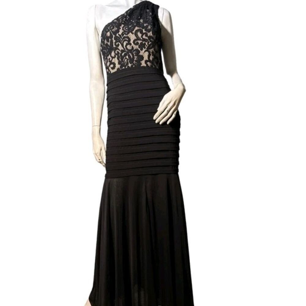 $249 Cache 2 Black Lace One Shoulder Tiered Maxi Mermaid Dress Gown Formal